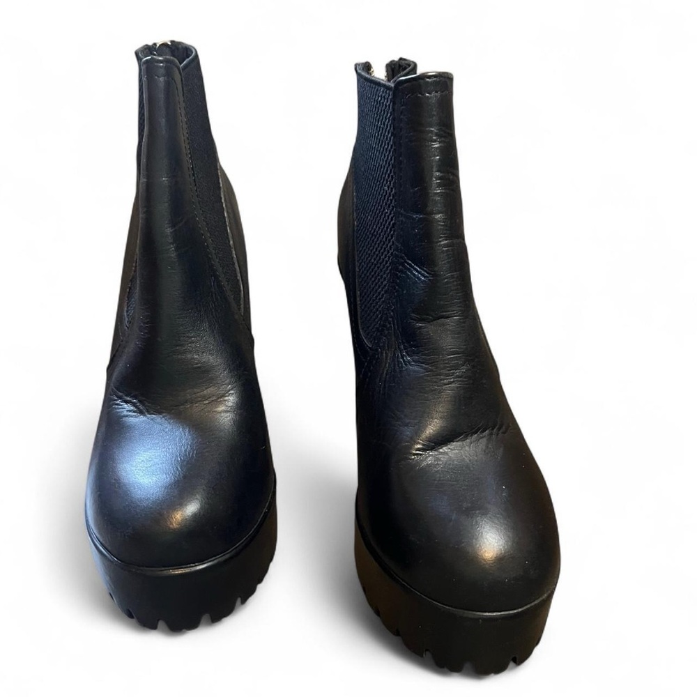 Steve Madden Amandaa black leather almond toe platform  bootie size 37 - Picture 2 of 6